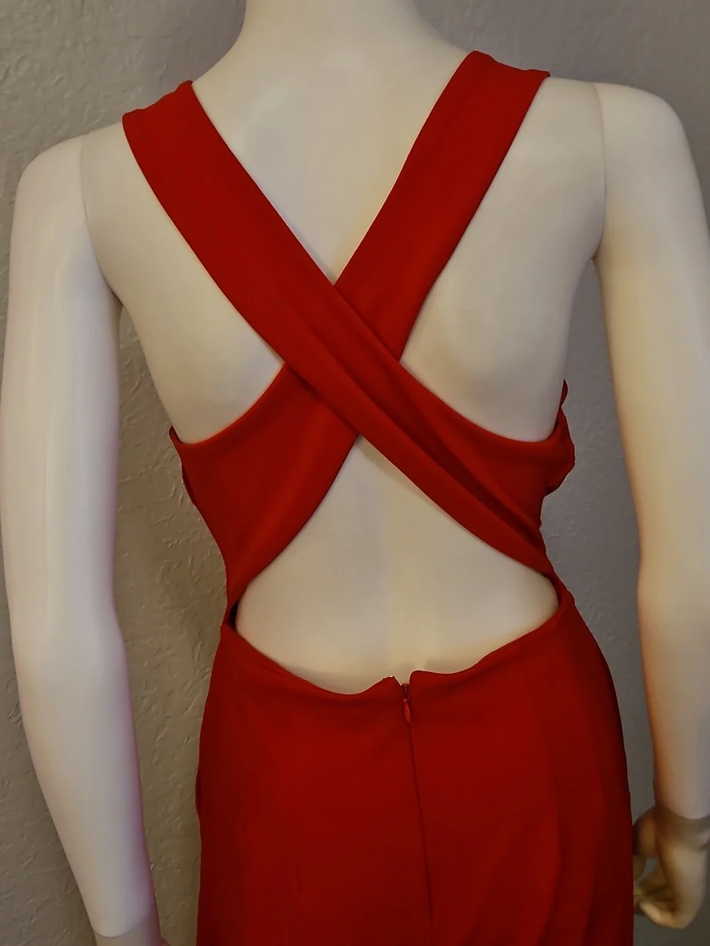 EXPRESS Red Open Crisscross Back Wide Leg Plunging Neckline Jumpsuit - Picture 7 of 9